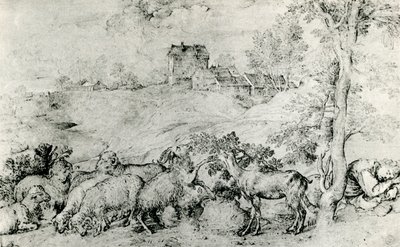 Landscape with Flock of Sheep by Tiziano Vecelli