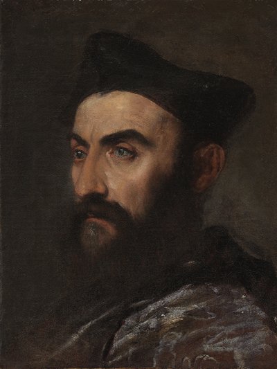 Portrait of a Cleric, Bust-Length, in a Blue Coat and Black Hat - a Fragment by Tiziano Vecelli