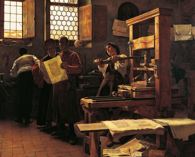 Printer Bernardo Cennini in his workshop by Tito Lessi