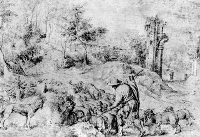 Landscape with Shepherd and Flock by Tiziano Vecelli