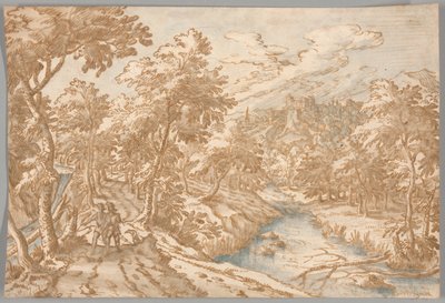 Landscape with Two Men Walking by Tobias Verhaecht