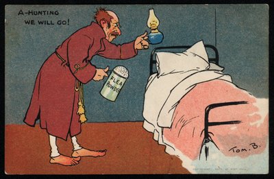 Man hunting for fleas in his bed by Tom Browne