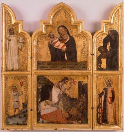 Wooden, Gold Polyptych with Virgin and Child, the Resurrection of Christ and Saints by Tomaso da (late 15th century) Modena