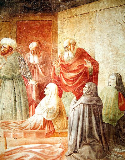 (detail) Tabitha, from the Raising of Tabitha, c.1427 by Tommaso Masolino da Panicale