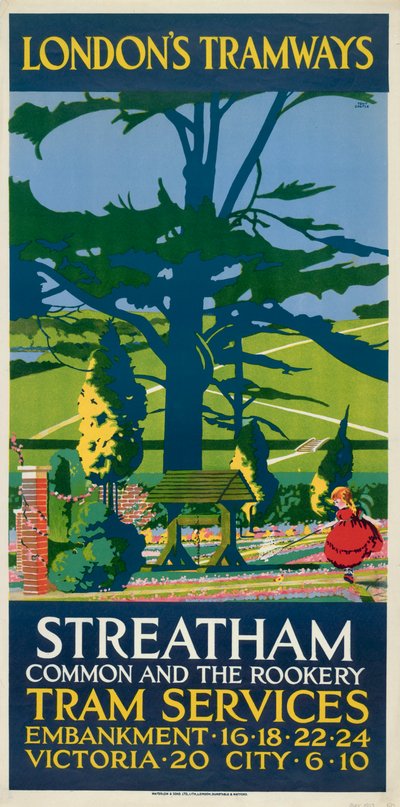 Streatham Common and the Rookery, London County Council Tramways poster, 1927 by Tony Castle