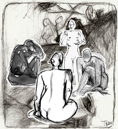 Contemplative Figures Sketch by Tore Bahnson