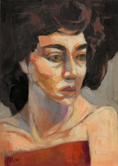 Contemplative Woman in Red by Tore Bahnson