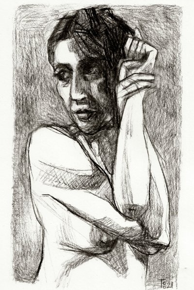 Pensive Woman Drawing by Tore Bahnson