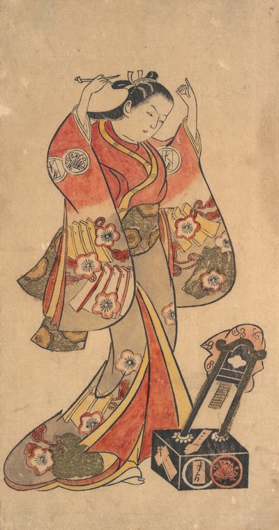 Portrait of Sanjo Kantaro in the Female Role of Yaoya Oshichi in the Play Fuji no ..., ca. 1730-40 by Torii Kiyomasu II.