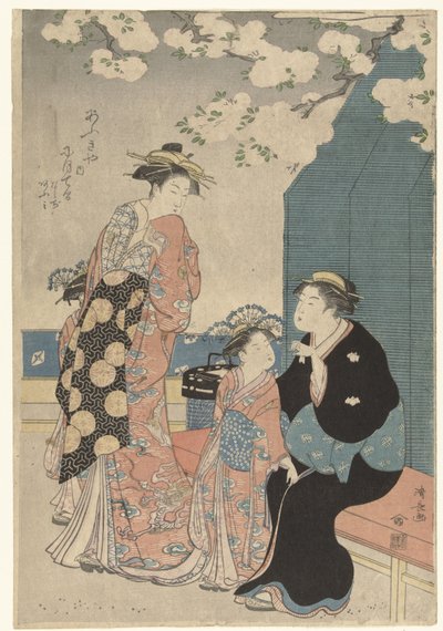 Courtesan with Two Attendants Under Cherry Blossom by Torii Kiyonaga