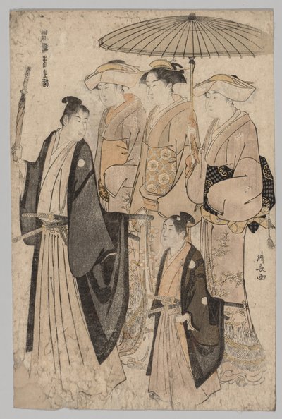 Woman of the Yoshiwara and Attendants (from the series Brocades of the East in Fashion) by Torii Kiyonaga