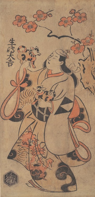 The Actor Ikushima Daikichi as a Woman Standing under an Ume Tree by Torii Kiyonobu I