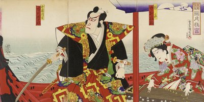 Ichikawa Danjūrō and Nakamura Fukusuke in the Roles of Katō Kiyomasa and Hinakinu by Toyohara Kunichika
