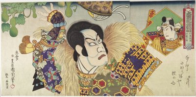 Kawarazaki Gonnosuke as Takechi Mitsuhide and Ichikawa Sadanji as Mashiba Hisayoshi by Toyohara Kunichika