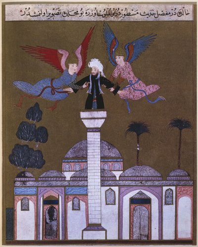 Jesus Christ carried by two angels from the minaret of the mosque in Damascus by Turkish School