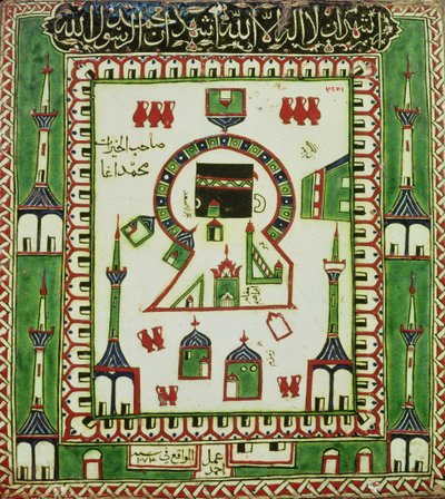 Tile with a representation of Mecca by Turkish School