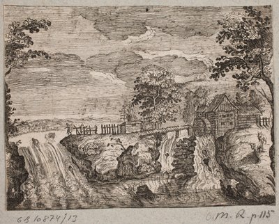 River with Rapids and a Watermill by Ubekendt