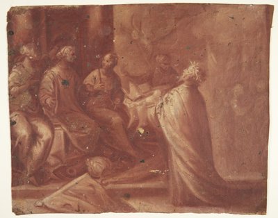 Jesus Hands a Mitre to a Woman on a Throne Surrounded by Two Women (Allegory) by Ubekendt