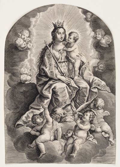 Virgin Mary in the Cloud, with Baby Jesus, Scepter and Crown by Ubekendt