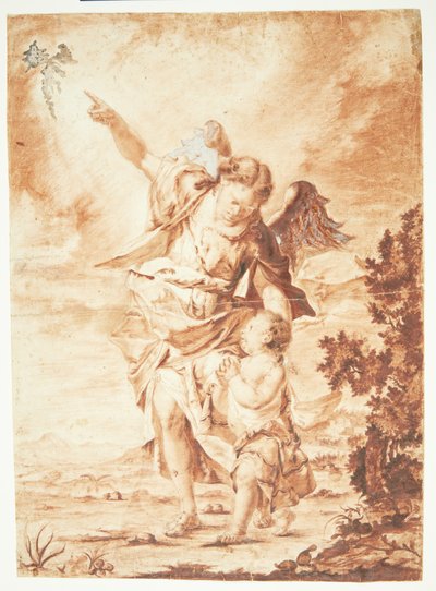 A Guardian Angel Leading a Child, Pointing Towards Heaven by Ubekendt Ubekendt