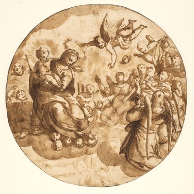 Tondo with the Madonna and Child Seated on a Cloud Surrounded by Musician Angels by Ubekendt Ubekendt