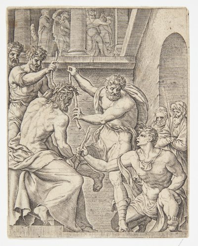 The Crowning with Thorns by Ubekendt efter Dirck Volckertsz. Coornhert efter Maarten van Heemskerck