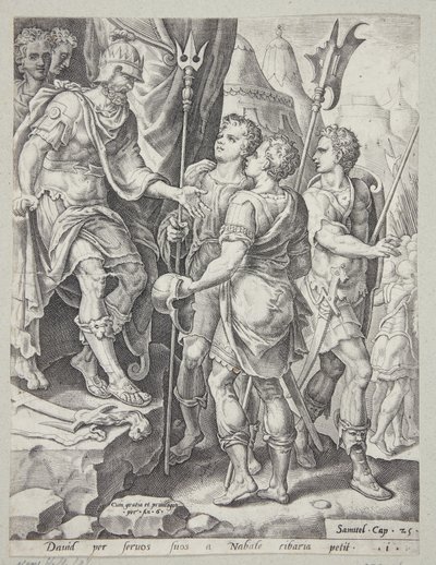 David Sending His Messengers to Nabal by Ubekendt efter Maarten van Heemskerck