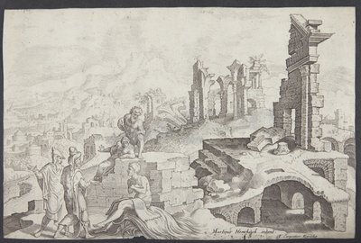 Job on the Dunghill with His Wife and Three Friends by Ubekendt efter Maarten van Heemskerck