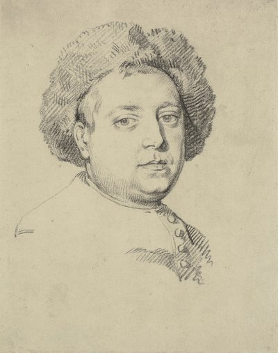 Head and shoulder portrait of a man in a fur cap by Ubekendt engelsk 1. halvdel af 1700 tallet