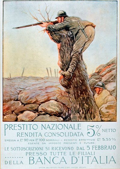 First World War: Italian poster encouraging national borrowing. Illustration by Ugo Finozzi 1914-1918 by Ugo Finozzi