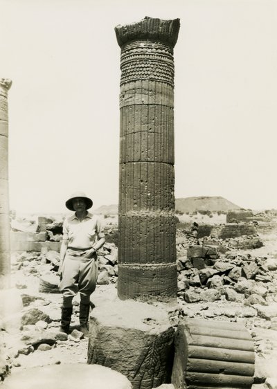 Column with decorative reliefs, temple ruins in Great Enclosure, Musawwarat es Sufra, Sudan by Ugo Monneret de Villard