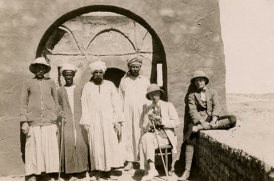 Four Workers, Architect Ferdinando Reggiori and Archaeologist Ugo Monneret de Villard in Monastery of St Simeon, Aswan, Egypt by Ugo Monneret de Villard