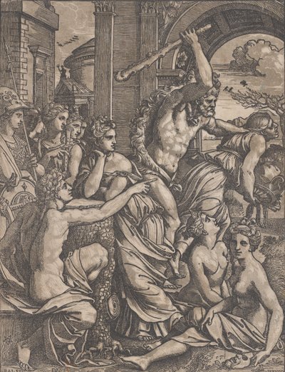 Hercules chasing Avarice from the Temple of the Muses by Ugo da Carpi