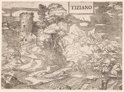 Landscape with a Shepherd by Ugo da Carpi
