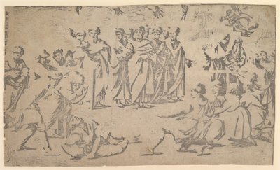 The Death of Ananias Surrounded by Apostles by Ugo da Carpi