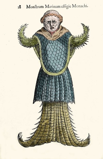The sea monk, imaginary fish and marine monster by Ulisse Aldrovandi (1522-1605), Monstrorum Historiae, Bologna 1642 by Ulisse Aldrovandi