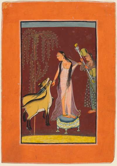 A Lady with Attendant and a Pair of Deer by Unbekannt