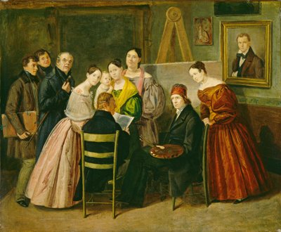 A Painter and Visitors in a Studio by Unbekannt