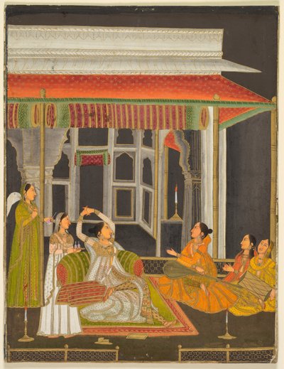 A Princess on a Terrace with Attendants at Night by Unbekannt