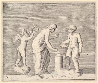 A Woman and Man Sacrificing in the Presence of Cupid by Unbekannt
