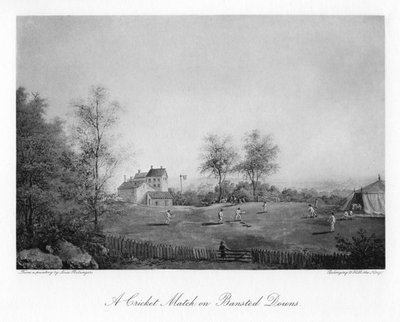 A cricket match on Bansted Downs, Surrey, 19th century by Unbekannt