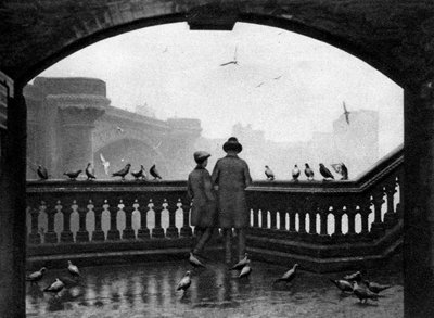 A Man and a Boy Feeding the Birds by Blackfriars Bridge, London by Unbekannt