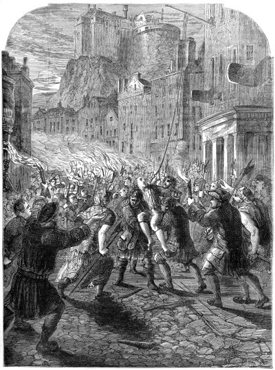 A mob carrying Captain John Porteous to his execution, Edinburgh, 1736, 19th century by Unbekannt