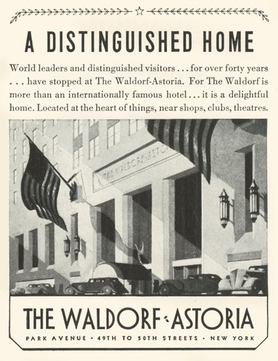 Advertisement for the Waldorf-Astoria Hotel in New York by Unbekannt