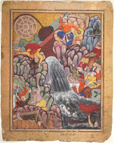 Alamshah Cleaving Asunder the Chain of the Wheel, from Volume 11 of a Hamza-nama by Unbekannt