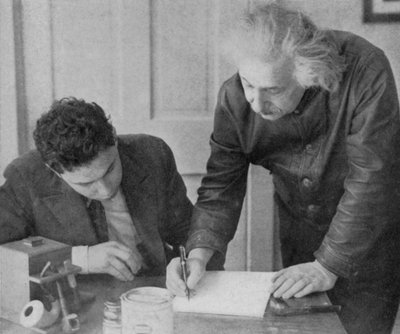 Albert Einstein, German-Swiss-American mathematician and physicist, with a student by Unbekannt