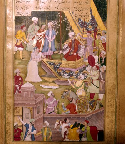 Alexander the Great of Macedon Iskandar is brought by a priestess to spare an idol from destruction by Unbekannt