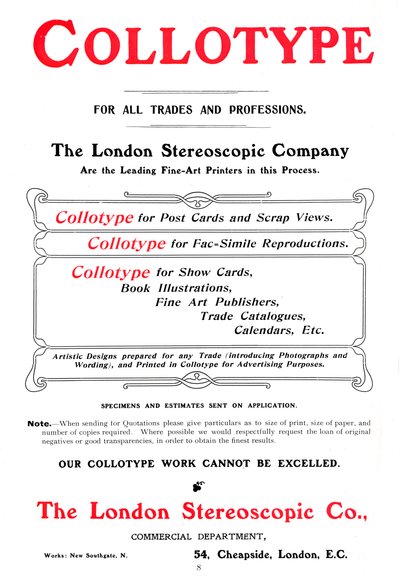An advert for the Collotype process offered by The London Stereoscopic Company, 1903 by Unbekannt