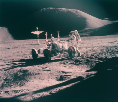 Apollo 15 Astronaut James Irwin with the Lunar Rover by Unbekannt
