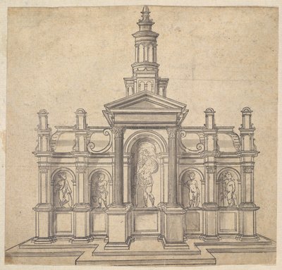Architecturally-Shaped Tabernacle with a Saint and Four Putti by Unbekannt